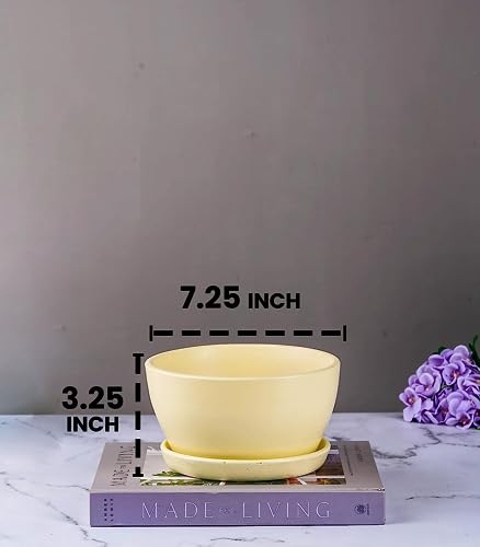 Image of Nurturing Green Modern Design 7.25 Inch Wide (Ivory White) Ceramic Pot | Ceramic Flower Pot for Home Decor & Gifting (Without Plants & Comes with Bottom Plate) - Set of 2 Pots