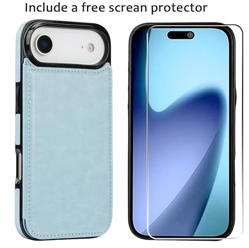Étui portefeuille iPhone 17 Air抗震防摔 Bleu glacier avec protège-écran
