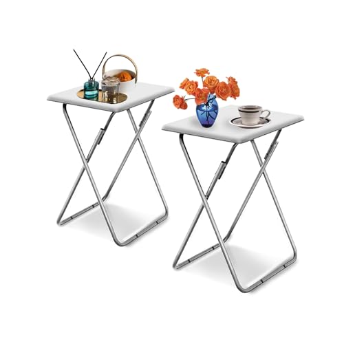 Image of Garden 4 you Folding TV Tray Table,TV Dinner Table with Sturdy MDF Top,Eating Trays for Living Room with No Assembly Required, 2PCS (White)
