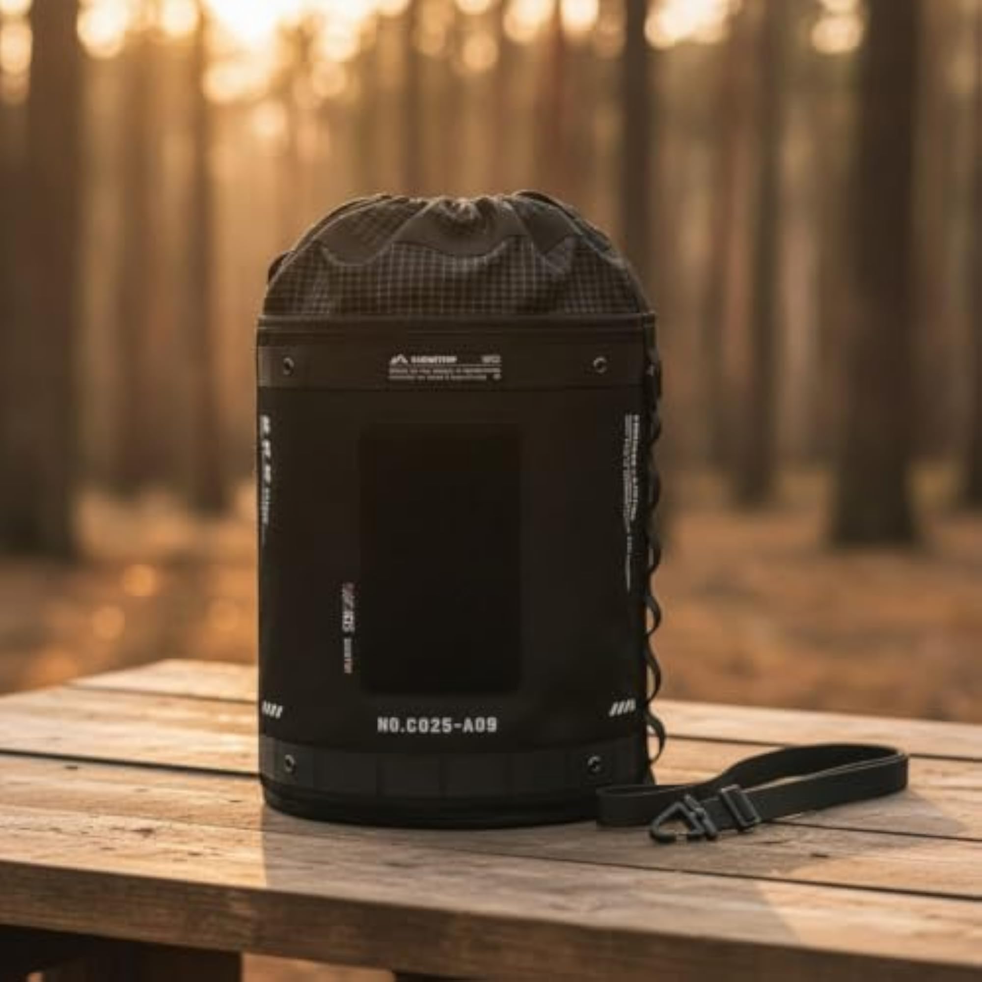 1000D Drawstring Bag with Shoulder Straps, Cylindrical Storage
