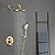 KOJOX Brushed Gold Shower Bundle: 3-Setting High-Pressure Showerhead System with Handheld & 6" Quadrato Pattern Shower Floor Drain in SUS 304