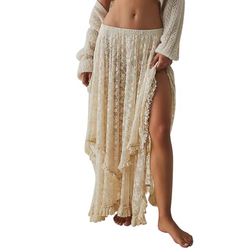 Women's Midi Skirts Sheer Lace Floral Elastic Waist Half Women's Midi Skirts Sheer Lace Floral Elastic Waist Half