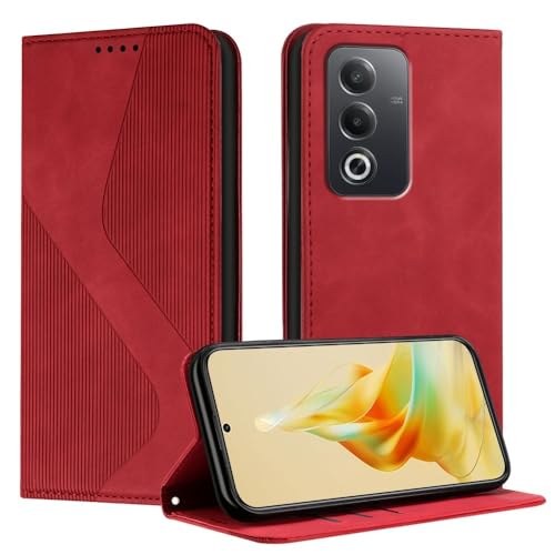 Étui Oppo A5X en cuir rouge avec rabat magnétique et finition soignée