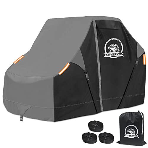 Covervin Utv Cover, Heavy Duty 420D Oxford Outdoor Waterproof Cover With Zipper Vent Triangle Straps,2-3 Seater For Polaris Rzr Can-Am Yamaha Honda Kawasaki Suzuki (Xl 114") #TOP1