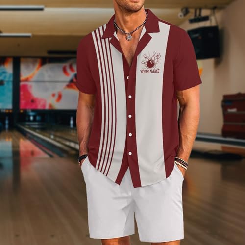 Custom Retro Bowling Shirts for Men, Vintage Short Sleeve Button Down Casual Shirts with Personalized Team Name3