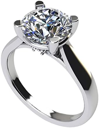 NANA Jewels Womens Silver 9.0mm (3.00ct) Round Cut Zirconia Lucita Solitaire Engagement Ring-Platinum Plated, Silver, Size 7