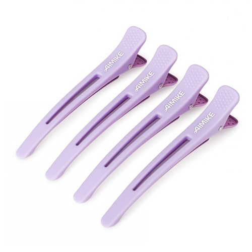 AIMIKE 4本入れ ダッカール 跡がつかない ヘアピン 美容師 ヘアクリップ 髪留め 前髪 クリップ ダッカールピン ブロッキング 滑りにくく 髪を傷つけない ヘアピン 大きめ 強力 カールクリップ レディース用 パープル