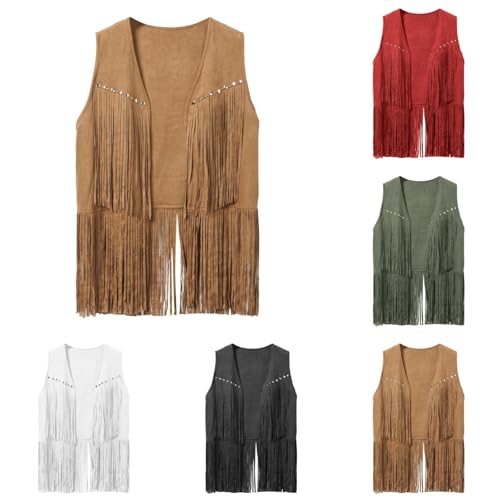 Men's Faux Suede Vest V Neck Fringe Sleeveless Western Cowboy Open Front Vest Party Club Waistcoat Jacket Tops4