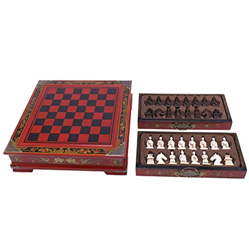 Échecs en bois chinois à collectionner avec figurines de guerriers rétro