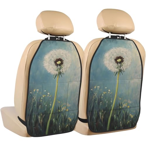 Single Dandelion Car Seat Back Kick Protectors,2 Pack Kick Mats With Storage Pockets For Vehicles To Protect From Dirt Mud Scratches