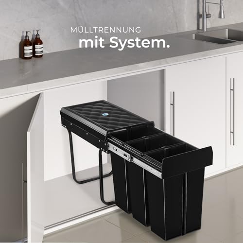 tectake® Abfallsammler, Mülleimer 3 Fächer, Mülltrennsystem Küche, für Schrank, Mülleimer Küche ausziehbar, Einbaumülleimer… – Ansicht 7