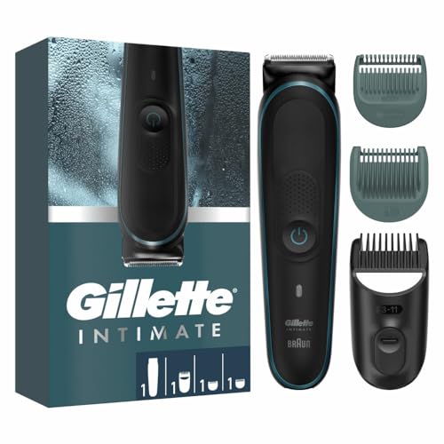 Gillette Intimate Cortacésped íntimo Hombre I5, Cortacésped para zona íntima para hombre, impermeable, inalámbrico para uso en piel seca o húmeda, afeitadora para hombre, cuchillas potentes e