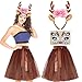 Produktbild Echehi Reh Kostüm Damen Karneval Kostüm Damen, Reh Haarreif Damen + 50cm Brauner Tüllrock + Rentier Gesicht Tattoos, Faschingskostüme Damen Für Mottoparty Karneval Fasching