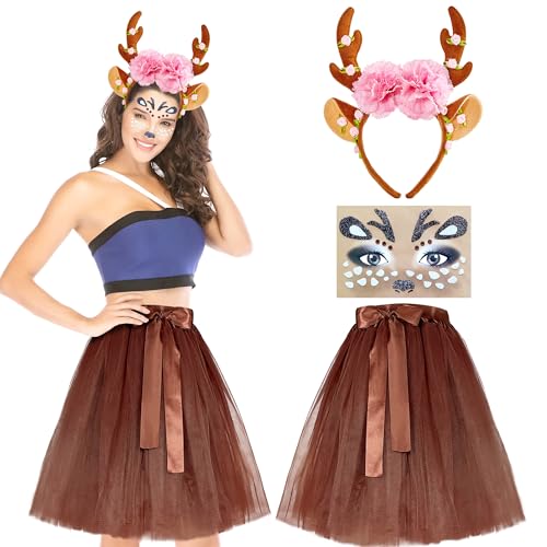 Echehi Reh Kostüm Damen Karneval Kostüm Damen, Reh Haarreif Damen + 50cm...