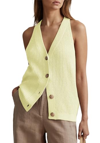 Image of Womens Button-Front Sweater Vest Top V Neck Sleeveless Knit Tank Fitted Halter Raceback Cardigan Vest