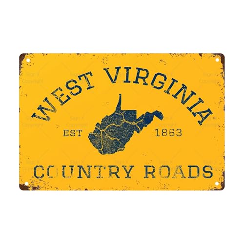 1pc West Virginia Country Roads Vintage Metal Tin Sign -