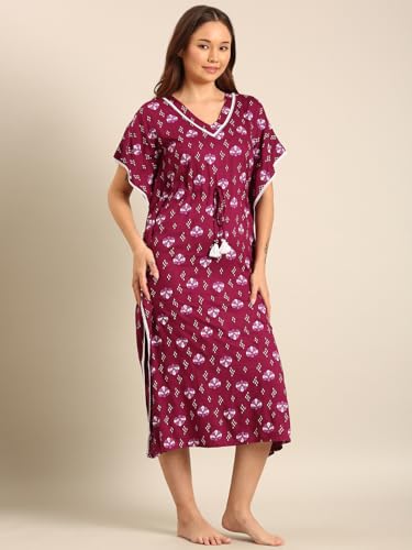 Image of Rupa Jon Aishwarya Women Full Length Printed Kaftan Nighty in Premium Cotton Blend Fabric, Night Dress, Maxi Nighty for Comfortable Everyday Wear