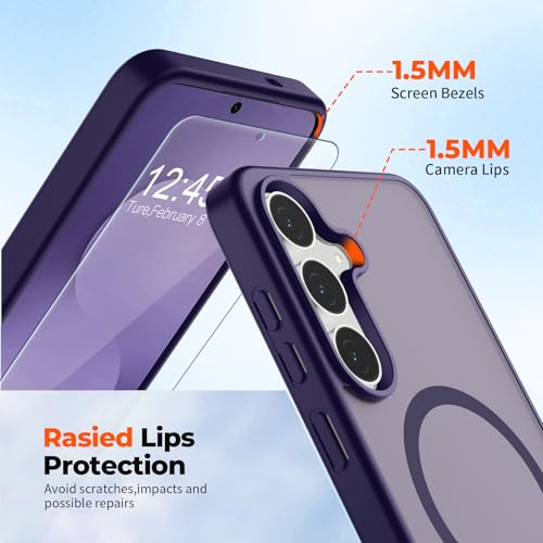 Image of SUPFINE Magnetic for Samsung Galaxy S25 FE Case with Screen Protector, (Built-in Magnets) (Military Grade Drop Protection) Slim Translucent Shockproof Phone Case,Dark Purple