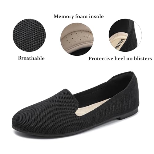 Image of Veittes Women's Wide Width Flats Shoes,Comfortable Breathable Casual Slip on Round-Toe Knitted Dressy Ballet Flats