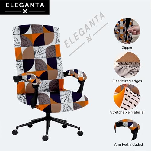 Image of Eleganta Stretch Boss Office Chair Cover Printed Computer Chair Covers with Armrest Cover Universal Removable Spandex Rotating Chair Slipcovers Soft Desk Chair Seat Protector New Multi C (Pack of 4)