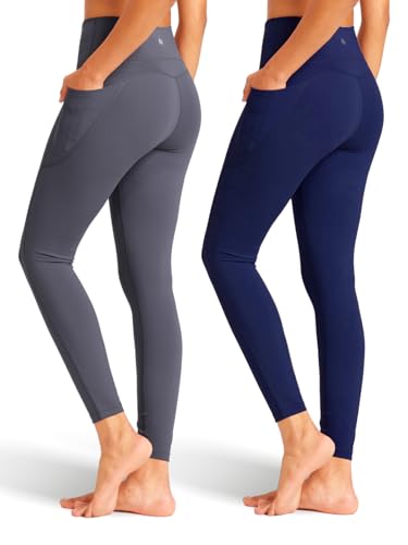 2 Pack Black Leggings with Pockets for Women, Tummy Control Workout High Waisted Yoga Pants