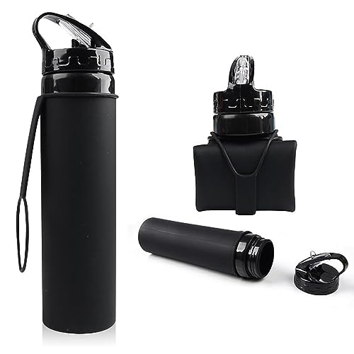 haierdidi Botella de agua plegable de silicona, sin BPA, 650 ml, para deporte, para camping, viajes, fitness, color negro, GUJIAO-0703