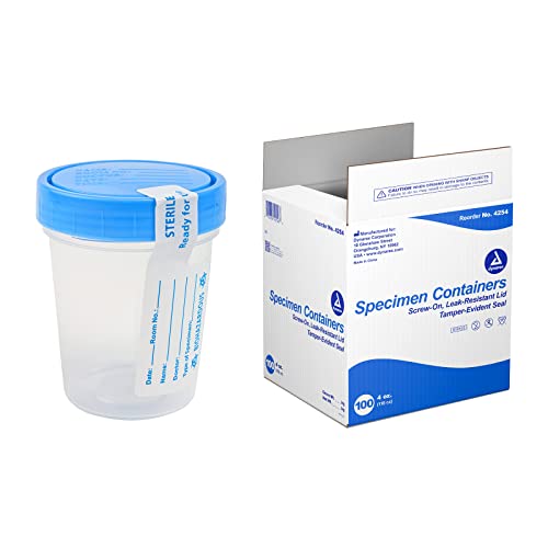 Dynarex Specimen Containers, 4 oz., Sterile, Bulk Packaged Specimen Cups with Clear Blue Lid, 1 Box of 100
