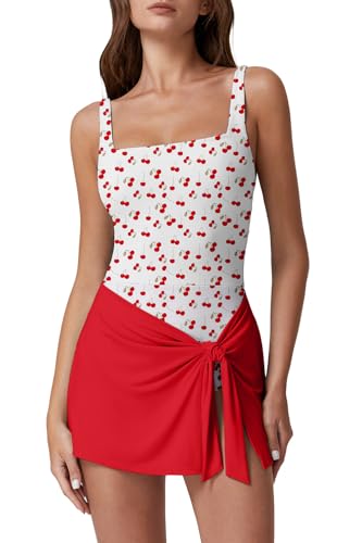 Image of QINSEN Square Neck Swim Dress for Women Tummy Control One Piece Swimsuit Wrap Bathing Suit