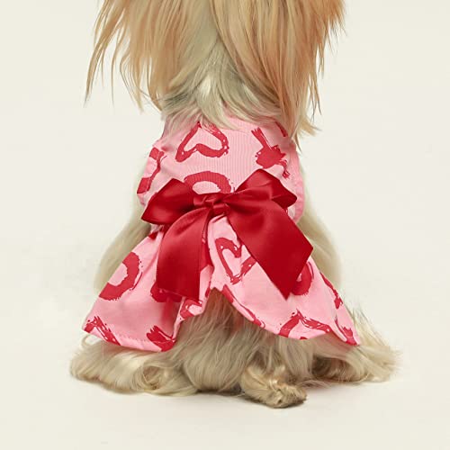 Fitwarm Xoxo Dog Dress, Dog Clothes For Small Dogs Girl, Pet Cat Apparel, 100% Breathable Cotton, Pink, Red, Large #TOP3