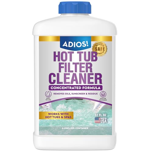 Adios! Hot Tub 4X Filter Cleaner for Spas Deep Cleaning Soaking Solution Dissolves Grease and Grime Unclogging and Restoring Water Flow (32oz)