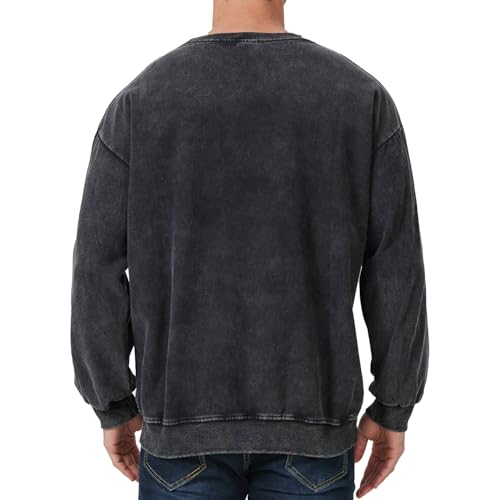 Men's Crewneck Sweatshirts Vintage Oversized Hiphop Acid Wash Long Sleeve Pullover Cotton Black Top4