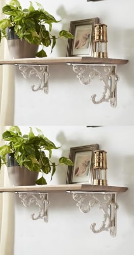 Image of Metal Handcrafted Shelf Bracket for Floating Shelves L Angle Decorative L Shaped Corner Brace Joint Heavy Duty Wall Mounted Shelf Supporter Corner Brace Holder (CP, Pack of 4)