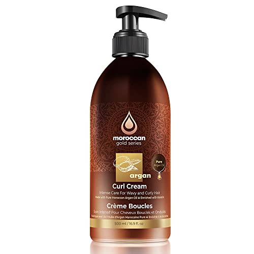 Moroccan Gold Series Curl Cream â Styling Cream for Curly Hair with Pure Moroccan Argan Oil and Keratin â Curl Defining Cream for Curly and Wavy Hair â Curl Enhancer â No Sticky Residue,16.9 Fl.oz