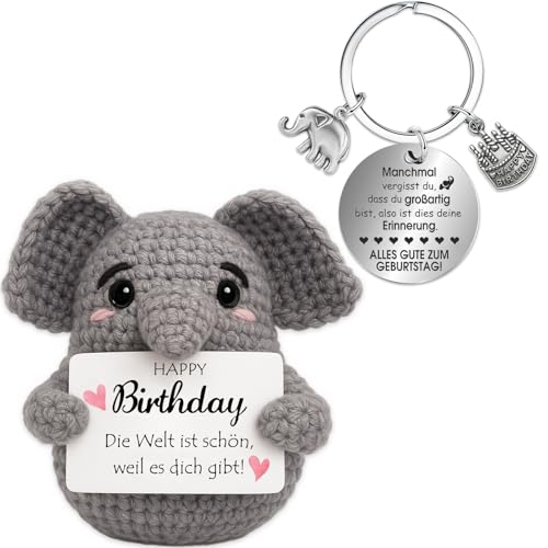 Farbeele Positiver Elefant und Glücksbringer-Schlüsselanhänger Pocket Hug Positive Figur Geburtstagsgeschenk für Frauen Männer Geschenk zum Geburtstag Mutmacher Geschenk