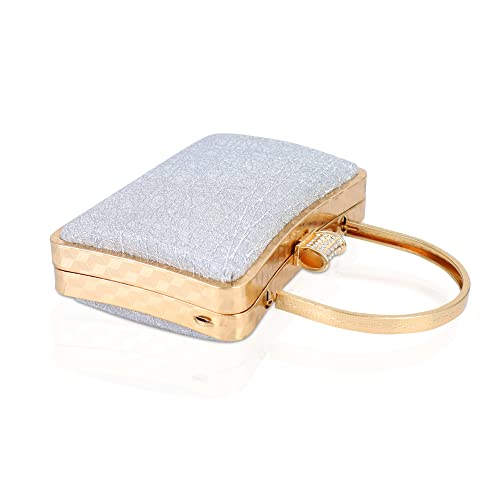 Image of NFI essentials Glitter Clutch for Women's Evening Handbags for Bridal Wedding Silver