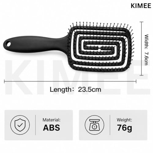 Image of KIMEE Vented Detangling Hair Brush (Pack of 2) - Flexible Spiral Curved Head for Faster Blow Drying - Pain-Free Detangler for Wet or Dry Hair - Scalp Massage Bristles with Non-Slip Matte Grip