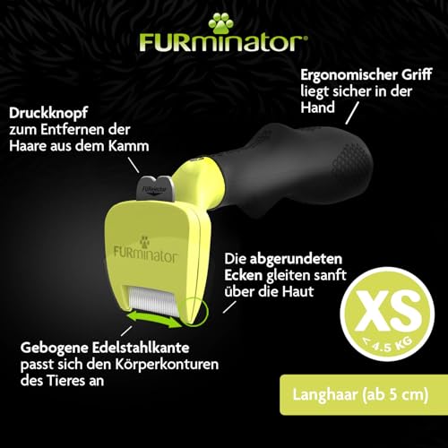 FURminator deShedding-Tool Hund Größe XS Langhaar - Hundebürste für sehr kleine Hunde zur Entfernung der Unterwolle - Verbessertes Design