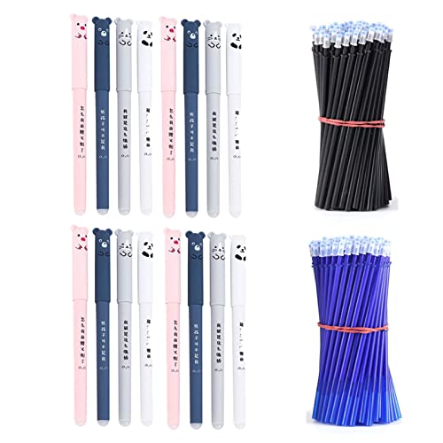 IOOI 16 Stück Cartoon Radierbarer Kugelschreiber mit 10 Blaue und 10 Schwarze Nachfüllungen, Panda Tier Löschbaren Gelstift, Geeignet für Kinder, Studenten und Erwachsene,0.35mm Cover