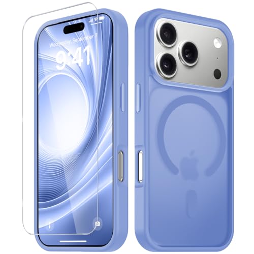 Image of YENAPOON for iPhone 17 Pro Case, Matte Magnetic Phone Cover [with 1 Screen Protector] [Support for MagSafe] [Shockproof Military Grade Protection] Translucent Frosted Back, Purple