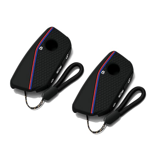 ATFIGII Lot de 2 coques de clé de voiture compatibles avec BMW X1 Msport X2 X5 G05 M60i X5M X6 X7 740i X3 M50 540i 2024 2025 2026 - En silicone - Noir et bleu