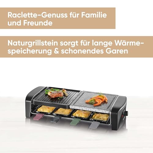 SEVERIN Raclette-Grill mit Naturgrillstein und Grillplatte, Raclette mit antihaftbeschichteter Grillplatte, Tischgrill für 8 Personen, max. 1.400 W, Edelstahl / schwarz, RG 9645 – Bild 3