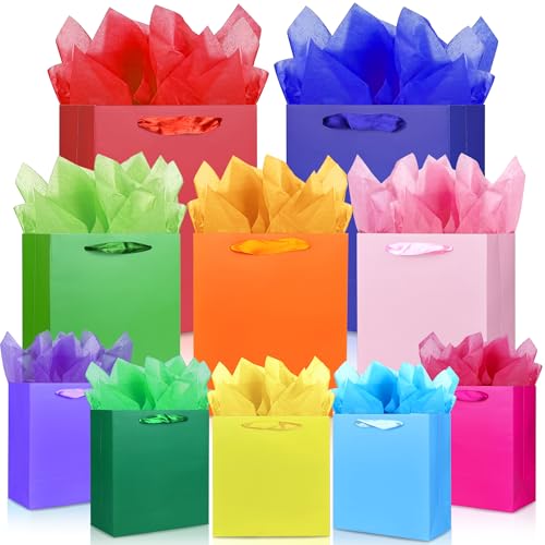 MUMULULU 10 Pack Gift Bags Assorted Sizes Colorful Paper Gift Wrap Bags with Handle and Tissue Paper for Birthday Party Baby Shower Wedding Holiday Presents