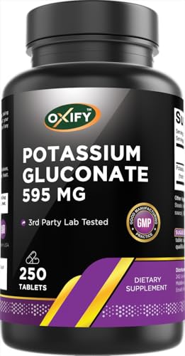Oxify Potassium Gluconate 595 mg | 250 Tablets | Gluten-Free Non-GMO | Supplement Made in USA
