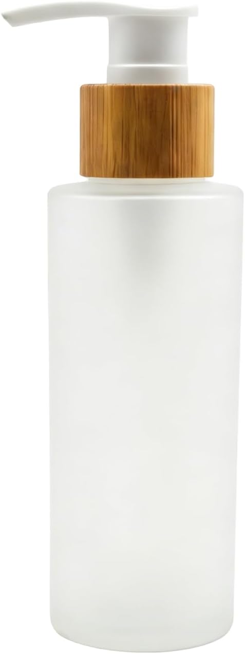 1PCS 150ml/5oz Frosted Glass Pump Bottles Empty Refillable Press Pump Bottle with Bamboo Pump Head Toiletries Storage Containers for Shampoo Essential Oils Shower Gel Hand Wash Lotion Dispenser
