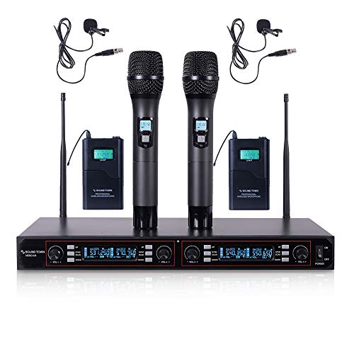 Flash Sale Sound Town 200-Channel Rack Mountable Professional UHF Wireless Microphone System with Metal Receiver, 2 Handheld Mic, 2 Lavalier Mic, 2 Bodypack Transmitter (NESO-U4HL)