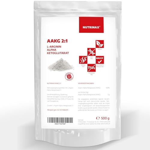 NUTRINAX | AAKG 500g Pulver | L-Arginin-Alpha-Ketoglutarat 2:1 | vegan ohne Füll- und Zusatzstoffe | Aminosäure Arginin | 100 Portionen | Premiumqualität