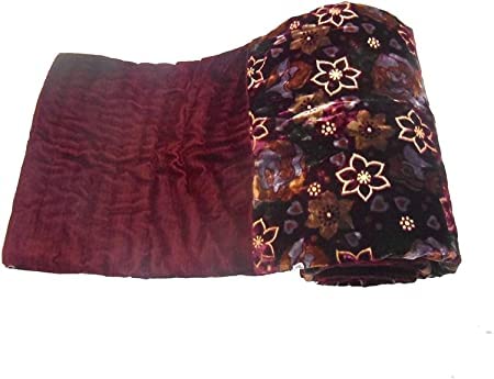 Velvet Cloth Double Bed Quilt Jaipuri Razai Maroon Shaneel Rajai/Floral Print Design with Gold Print Quilts Blankets for Home