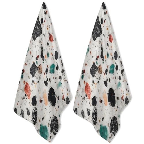 QsirBC Kitchen Towels Set of 2 Marbles Theme Decor Hand Towels Dish Towels Reusable Decorative Towel Sets for Cooking Baking, 28.3 X 17.7 Inch