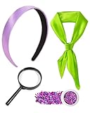 MUKOSEL Halloween Costume for Women Adult with Headband, Green Neck Scarf, Magnifying Glass and Body Glitter, Halloween Classic Movie Character Costume Accessories Cosplay Party Supplies