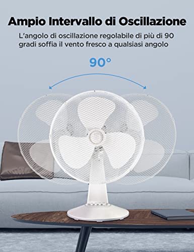 Midea FT40-21M Ventilateur de table 40 W Diamètre 40 cm Ventilateur silencieux Ventilateur à 3 pales, 3 niveaux de vitesse, oscillation 80° Blanc – vue 3